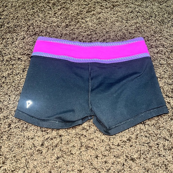 Ivivva Kids Shorts - Black with Pink and Purple Waistband - Reversible - Picture 2 of 3